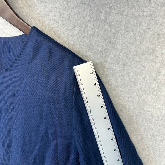 Chico's Short Linen Utility Jacket Womens Size 3 Navy Blue Snap Front 3/4 Sleeve - Picture 13 of 14